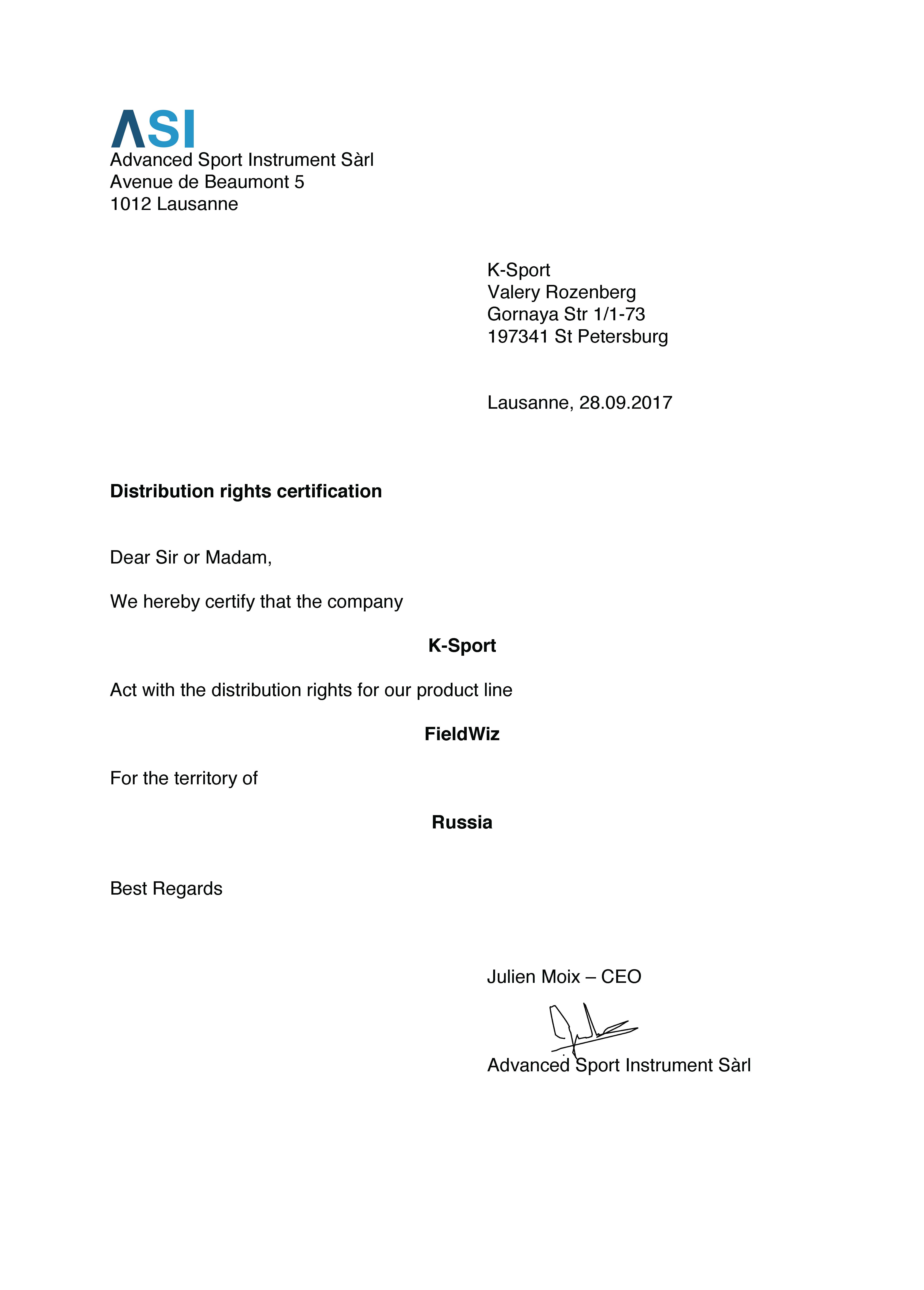 FieldWiz Certificate